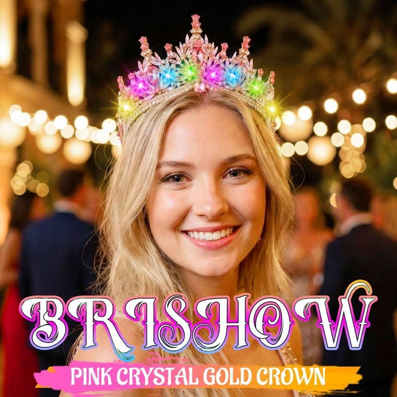 Brishow Light Up Fantasy Rhinestone Gold Crowns,Bridal Wedding Tiaras,Queen Headpiece Jewelry for Women - Image 4